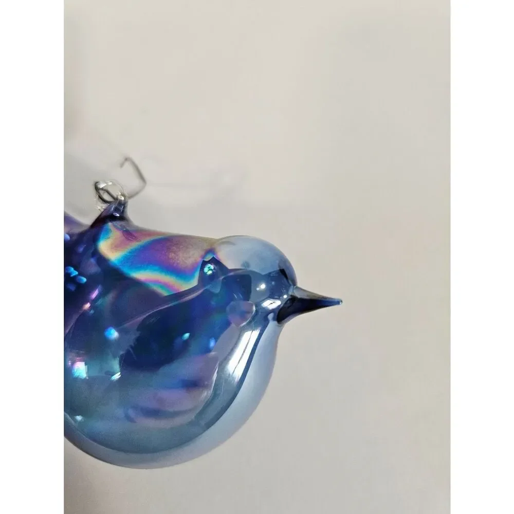 Vintage Hand Blown Glass Opalescent Blue Bird Sun Catcher Christmas Ornament